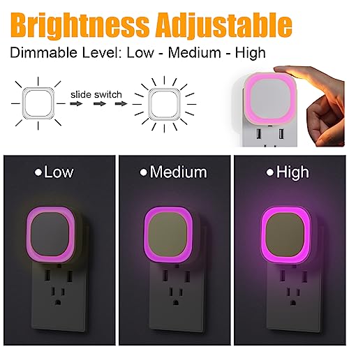 2 Pack Pink Night Light Plug into Wall, Dimmable Light for Bedroom | Auto Dusk to Dawn Sensor, Eye-Care Reflected Glow, LED Nightlight, Pink Lamp for Princess-Themed Bedroom, Bathroom, Adults - color: Pink