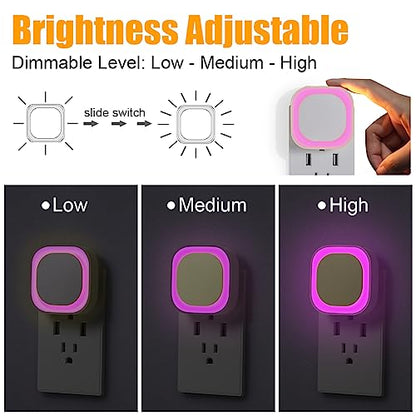 2 Pack Pink Night Light Plug into Wall, Dimmable Light for Bedroom | Auto Dusk to Dawn Sensor, Eye-Care Reflected Glow, LED Nightlight, Pink Lamp for Princess-Themed Bedroom, Bathroom, Adults - color: Pink
