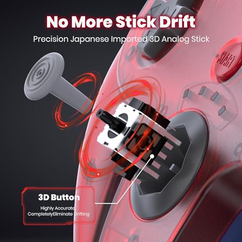 2 Pack Wireless N64 Controller for Switch 1 & 2, N64 Console, Gunmetal/Red | (Built-in Vibration) (Rechargeable) (3D Analog Stick), 2.4 GHz USB & N64 Receiver Made for Switch Online, Windows PC, macOS - color: Two Pack Gunmetal Grey/Clear Red