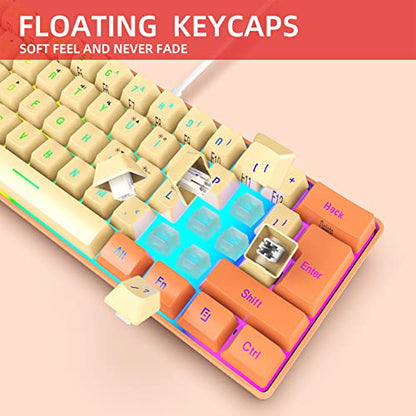 Snpurdiri 60% Wired Gaming Keyboard, RGB Backlit Ultra-Compact Mini Keyboard, Waterproof Mini Compact 61 Keys Keyboard for PC/Mac Gamer, Typist, Travel (Orange and Cream) | Backlit Ultra-Compact Mini Gaming Keyboard for PC/Mac Gamer, Typist, Travel - colo