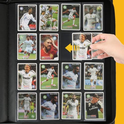 16 Pocket Ringless Side Loading Trading Card Binder, 1024 Cards PU Fixed Page Zipper Card Album for TCG Sports Game Cards, Not Fit Top Loaders (Black) - color: 16 Pocket 1024 Diamond Black