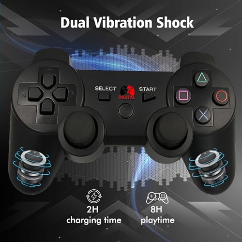 Digital Dynasty 2 Pack Controller for PS3 - Wireless PC Controller for Sony Playstation 3 - Double Shock 3, Bluetooth, Rechargeable, Remote for PS3 - Including 2 USB Cables (Black)