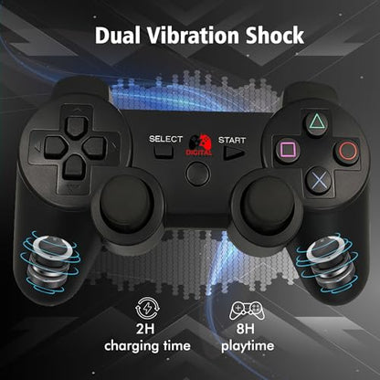 Digital Dynasty 2 Pack Controller for PS3 - Wireless PC Controller for Sony Playstation 3 - Double Shock 3, Bluetooth, Rechargeable, Remote for PS3 - Including 2 USB Cables (Black)