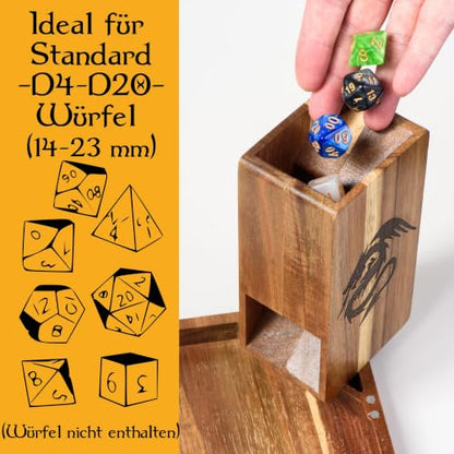 Tapeera Wooden Magnetic Dice Tower with Tray - Dungeons and Dragons Accessory - Portable Dice Roller for Tabletop RPG - DND Gifts