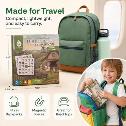 Travofun Farm Bingo Game, Magnetic Travel Toy for Kids 3 and Up, Ideal for Road Trips - style: Farm