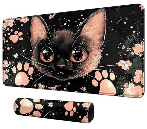 Cute Pink and Black Cat for MTG & TCG Playmat Mouse Pad,BFDHGQZC 24" x 14" Game Mat for MTG/RPG/CCG Trading Card Game Playmats Table Mat Perfect for Card Games Video Games Computer Office - color: Cute Pink and Black Cat