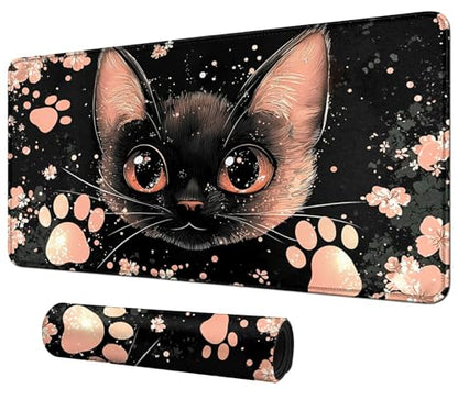 Cute Pink and Black Cat for MTG & TCG Playmat Mouse Pad,BFDHGQZC 24" x 14" Game Mat for MTG/RPG/CCG Trading Card Game Playmats Table Mat Perfect for Card Games Video Games Computer Office - color: Cute Pink and Black Cat