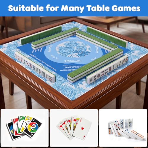 Elstey Mahjong Mat, Non-Slip Neoprene Mahjong Table Cover with Game Rules & Carrying Bag, Noise Reduction Square Board Game Mat for Poker, Dominoes, Tile Games, 32.2x32.2 Inch, (Chinoiserie Style) - color: Light Blue