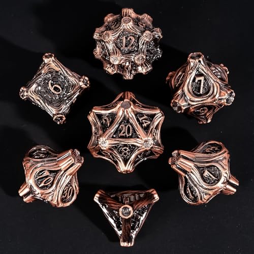 Metal Dice Set D&D 7PCS Metal DND Dice Set Copper for Tabletop Games | Leather Storage Bag, DM Gift, for Dungeons and Dragons Role Playing Games - color: Metal Tree-acopper