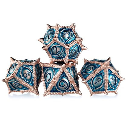 Surpass DND dice 7-Piece Set Metal dice Set Dragon Eye dice for Dungeons and Dragons Polyhedra Role Playing Game Set(Blue) - color: Blue