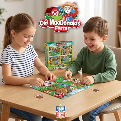 MasterPieces – Jigsaw Puzzle Set for Kids 6+ Years, 4-Pack of 100 Pieces, Educational and Fun Game, Old Macdonald’s Farm Collection, Gift Idea for Children, 8" x 10" - style: Old MacDonald's Farm