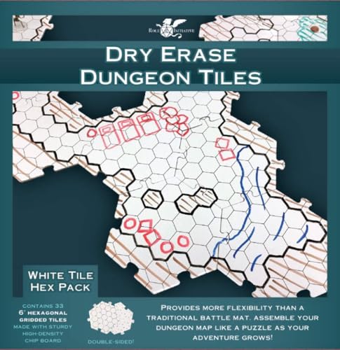 Role 4 Initiative Dry Erase Hexagon Dungeon Tiles - Pack of 33 Six Inch Tiles