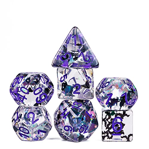 Cusdie 7-Die DND Dice, Polyhedral Dice Set Transparent D&D Dice Filled with Glitter Foil Animals for D&D RPGs Role Playing Table Games(Black and White Cat) - color: Black and White Cat