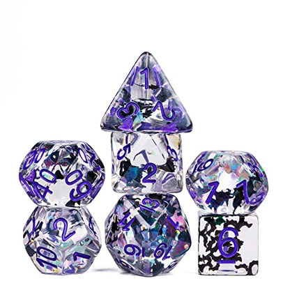 Cusdie 7-Die DND Dice, Polyhedral Dice Set Transparent D&D Dice Filled with Glitter Foil Animals for D&D RPGs Role Playing Table Games(Black and White Cat) - color: Black and White Cat
