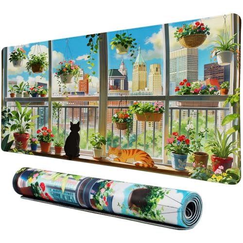Vimorco Waterproof Mouse Pad,31.5 x 15.7 inch,Window cat Decor Desk Pad | Extended Gaming Mousepad with Anti-Slip Rubber Base,Computer Laptop Keyboard XXL Large Desk Mat for Women Girls Work,Game - color: Window Cat