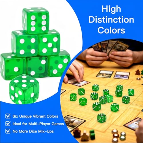 12 Piece 19 mm Casino Style Dice Set, Acrylic Translucent D6 Dice with Square Rounded Edge,Green for Craps, Table Games, Board Games, RPG, MTG, DND(Green) - color: Green