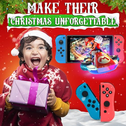 Skywin 4 in 1 Accesorios Nintendo switch | Switch Controller Compatible with Nintendo Switch, Controllers, Game Card Stand, Tennis &Table Rackets - color: Red/Blue/Black