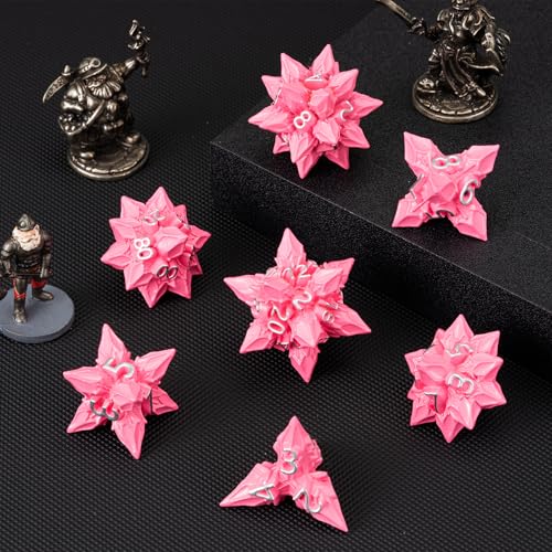 DND Dice Set Metal,Polyhedral D&D Metallic Heterotypic D and D Dice with Cracks for Dungeons and Dragons RPG TTRPG 7-Die Set with Gift (Heterotypic, Heterotypic-Pink) - color: Heterotypic-pink, style: Heterotypic