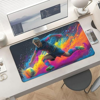 Large Gaming Mouse Pad and Desk Mat, Soccer Action Design, Non-Slip Base, 35.4 x 15.7 Inches, for PC, Laptop, Office, and Gaming Setup - color: Football Actions