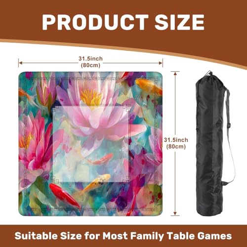 Mahjong Mat 31.5" x 31.5" Intricate Watercolor Pond Art Lotus Fish Soft Pastels Non-Slip Noise Reduction Mahjong Tiles Table Cover for Dominoes Poker Card Board and Tile Games - color: Color1