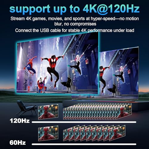 4K 120Hz HDMI Switch, 8K 60Hz HDMI 2.1 2-in-1/1-in-2 Switcher Splitter | Bi-Directional Aluminum HDMI Selector 48Gbps High Resolution Switch Capable for Gaming, PS5, Xbox, HDR10, Dolby Vision