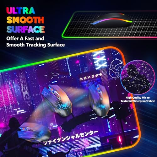 RGB Mouse Pad with 15W Wireless Charging, Purple Anime Neon Extended Large LED Gaming Mouse Pad Non-Slip Rubber Base, 10 Light Modes Desk Pad for Home Office-Warrior Cat - color: Warrior Cat