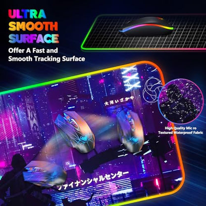 RGB Mouse Pad with 15W Wireless Charging, Purple Anime Neon Extended Large LED Gaming Mouse Pad Non-Slip Rubber Base, 10 Light Modes Desk Pad for Home Office-Warrior Cat - color: Warrior Cat