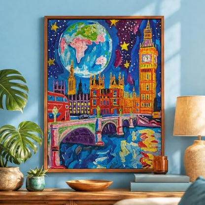 Cross & Glory | Jigsaw Puzzles for Adults | Starry Night in London | Vibrant Art of Big Ben & Red Double Decker | Landscape Puzzles for Adults | 2mm Thick Pieces | Satin Finish | Ages 14+ - color: Starry Night in London