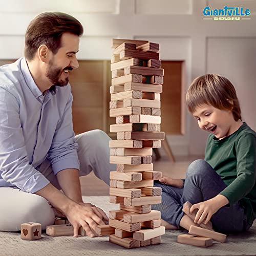 Giantville Giant Tumbling Timber Toy - X-Large Premium Pine Wood Life-Size Blocks Tower - Floor/Board Indoor/Outdoor Yard Game - 54-Pieces + Dice + Carry Bag - Grows to Almost 4-Feet - 2025 Version - size: X-Large