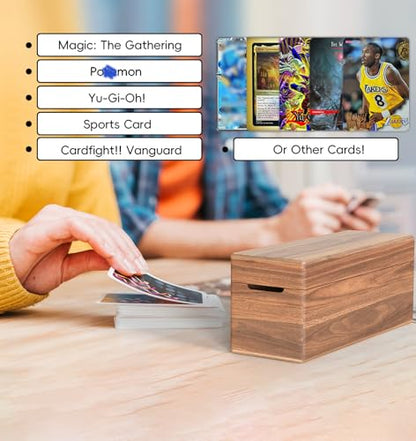 Neando Acacia Wood Trading Card Storage Box with Lid, 5-Compartment MTG & PTCG Card Organizer Fits 600+ Single Sleeved Cards, Magnetic Closure Deck Box