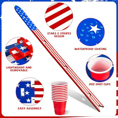 5 Ft Shot Board 4 Person Drinking Shot Ski Retro Rustic Wood Shots Ski Drinking Board with 50 Shots Plastic Glasses 2 Bases for Skis 4th of July Vacation Family Gathering Game Night Gift(Star&Stripe) - color: Colorful