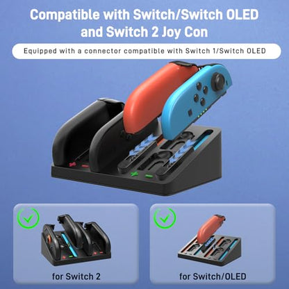 Charging Dock for Nintendo Switch 2 & 1 Controller | 4 in 1 Magnetic Secure Charger for Joy-Con 2 & Controllers | with 4 Game Card Slots & Organized Storage