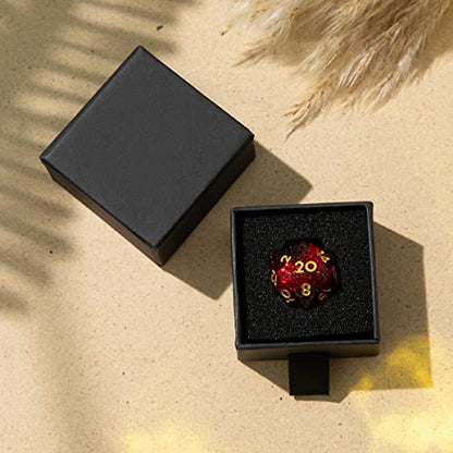 Single D20 Dice - 22mm, 20 Sided D&D Dice for Dungeons and Dragons, DND Dice with Resin Sharp Edge, Handmade Polyhedral for RPG, Roleplaying Games MTG Table Games(Black Red) - color: D20-black Red