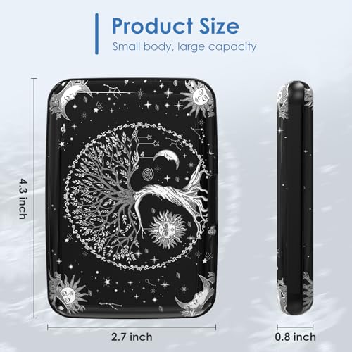 Small Credit Card Holder, RFID Blocking Slim Wallet Business Metal Aluminum Hard Case for Women Men, Cool Star Moon Tree - color: Cool Star Moon Tree