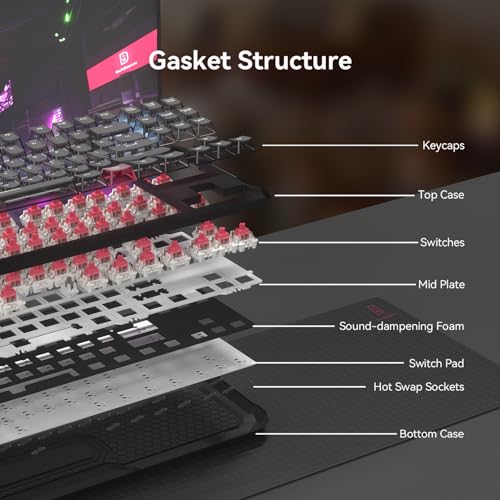 DarkBeacon Blade87 TKL Mechanical Keyboard with Silent Switches, Quiet Typing 87 Keys, Hot Swappable, Gasket Structure, 8000Hz, N-Key Rollover, RGB Backlit, USB Wired Gaming Keyboards for Win/Mac - color: 87-Key Black