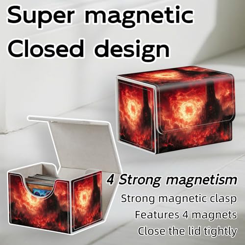 Trading Card Storage Box, Holds 100+ for MTG Cards, PU Leather with Magnetic Closure, Burning Hell Castle Fantasy Landscape Durable Deck Box for Magic the Gathering, Trading Card Games - color: Burning Hell Castle Fantasy Landscape