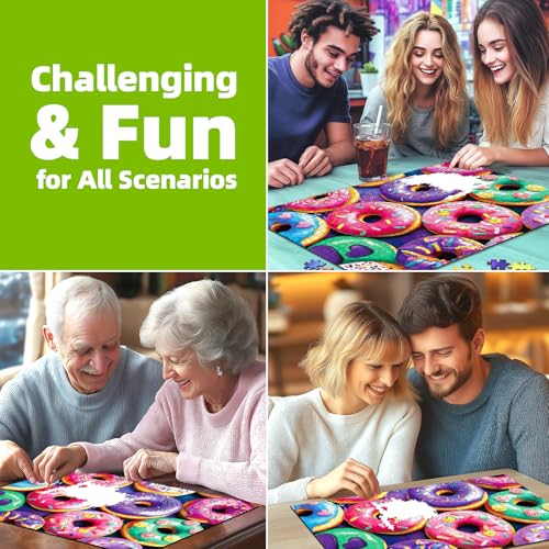 Colorful Donuts 500 Piece Jigsaw Puzzle for Adults, Vibrant Dessert Theme Puzzle with Poster & Letter on Back, Family Activity Entertainment, Challenging Gifts for Baking and Dessert Enthusiasts - color: Donuts