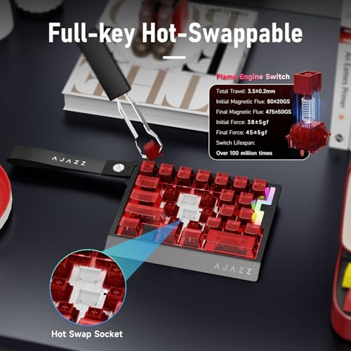 AJAZZ AK029 Magnetic Switch One Handed Gaming Keyboard, Hall Effect Rapid Trigger Mechanical Keypad with SOCD & DKS, 8KHz Polling Rate, 29 Keys Mini Ergonomic Gaming Keyboard for FPS Gamers, PC - color: Red Transparent