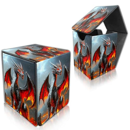 for MTG Deck Box, Trading Card Storage Case Holds 100+ Sleeved Cards, Fiery Dragon in Ruins Magnetic Closure Durable Deck Holder for Magic The Gathering, TCG & Commander - color: Fiery Dragon in Ruins