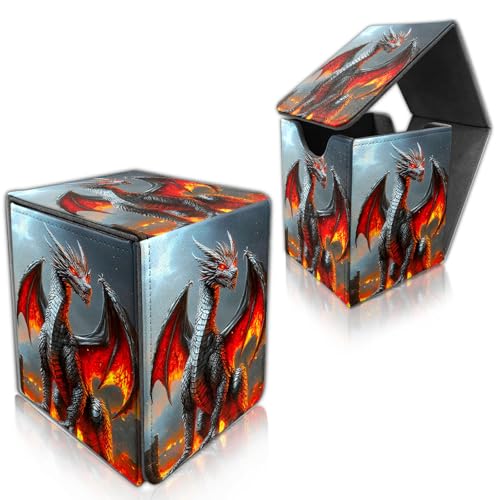 for MTG Deck Box, Trading Card Storage Case Holds 100+ Sleeved Cards, Fiery Dragon in Ruins Magnetic Closure Durable Deck Holder for Magic The Gathering, TCG & Commander - color: Fiery Dragon in Ruins
