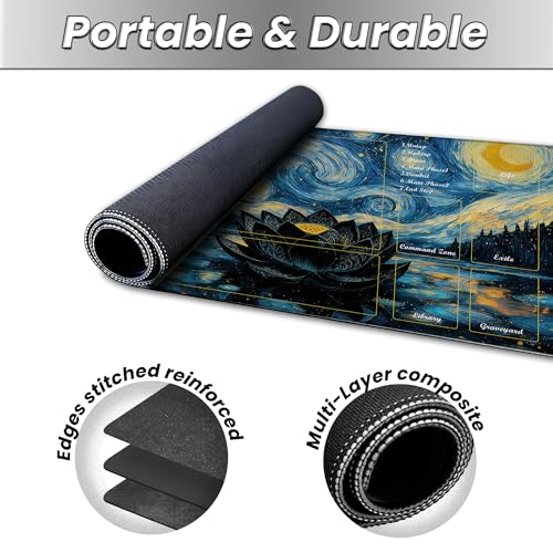 MTG Playmat TCG Card Mat Magic The Gathering Play Mat with Zone 24x14 Inch - color: Starry Starry Black Lotus,with Zone
