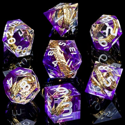 Magic Golden Ring DND Dice Set with Box, Purple Sharp Edge Handmade Lord D and D Polyhedral Dice for use with D&D Tabletop Games RPG, D20 D12 D10 D8 D6 D4 - color: Ring - Purple-2