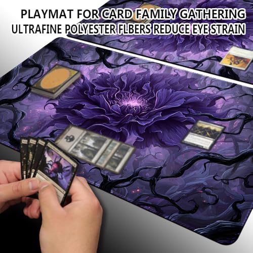 MTG Playmats(Stitched) 14x24in Compatible for OCG CCG RPG TCG Playmats with Card Zones Storage Bag (Purple Peony-No Zone) - color: Purple Peony-no Zone