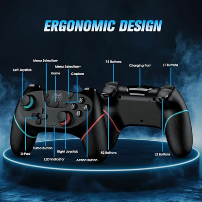 VidPPluing 2 Pack Switch Controllers, Wireless Switch Pro Controller for Switch 2/Switch/Lite/OLED, Game Controller with Motion Sensor/Vibration/Turbo/Wakeup/Charging Cable - color: Black