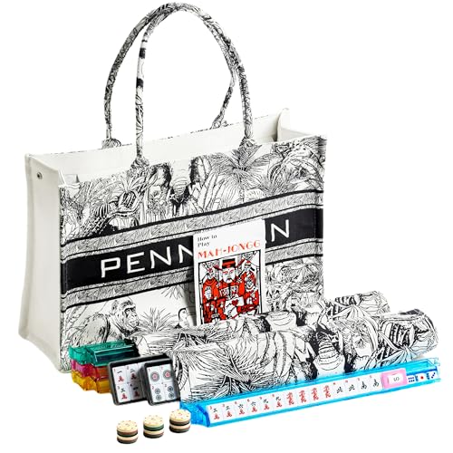 Premium American Mahjong Set, 166 Scratch-Resistant Melamine Tiles with 4 All-in-One Racks & Pushers, Thick Numbered Scoring Chips, Jungle Canvas Tote Bag for Easy Storage, Travel & Gifting (Beginner)