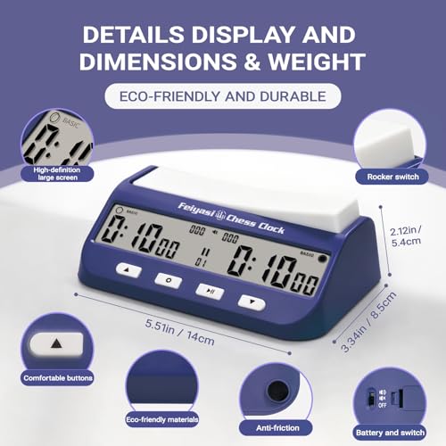 Chess Clock, Competition Specific Chess Timer, Portable Digital Electronic Large Screen Chess Clock,Suitable for Timers in Chess, Go, Checkers, and Other Board Games (Navy Blue) - color: Navy Blue