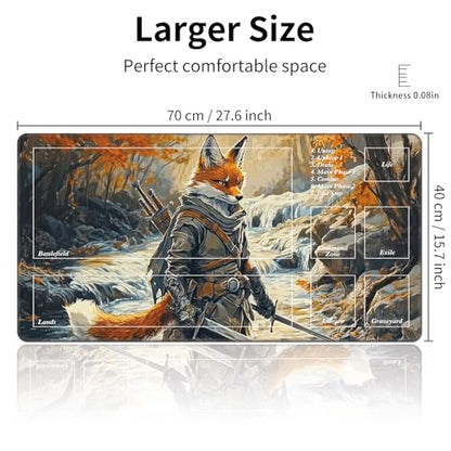 MTG Playmat with Magic Zone 27.5 x 15.7in Includes Storage Bag,TCG Playmat with Soft Surface Premium Non-Slip Rubber Backing Stitched Edges Durable Gaming Mat,Fox Knight - color: Fox Knight, size: 27.5"×15.7"With Zones