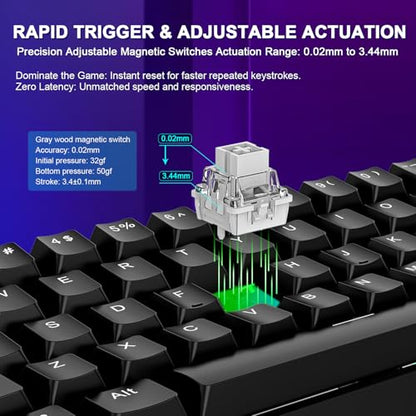 WIN60 HE 60% Mechanical Keyboard Wired, Hall Effect Gaming Keyboard Magnetic Switch Hot Swappable, Adjustable Actuation Rapid Trigger 8000Hz Polling Rate, RGB Keyboard - color: Black