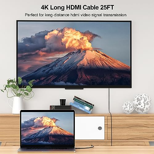 Long HDMI Cable 25 FT 2-Pack, 4K HDMI Cable 25 Feet High Speed HDMI Cord 2.0 4K@60Hz, 2K 1440P@144Hz, 1080P, HDCP 2.2, HDR, 3D, ARC & Ethernet for HDTV, Laptop, Monitor, PS5, PS4, Xbox - size: 25FT