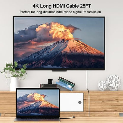 Long HDMI Cable 25 FT 2-Pack, 4K HDMI Cable 25 Feet High Speed HDMI Cord 2.0 4K@60Hz, 2K 1440P@144Hz, 1080P, HDCP 2.2, HDR, 3D, ARC & Ethernet for HDTV, Laptop, Monitor, PS5, PS4, Xbox - size: 25FT